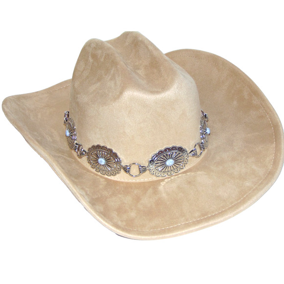 Illuma Womens Western Cowboy Hat Tan Buckskin Silver Concho Stone Band OS NWT main image 4
